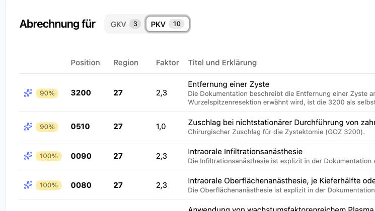 Dentero Abrechnungs-Assistent — Screenshot